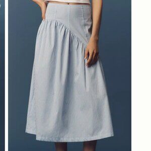 Lisa Says Gah Maeve Cotton Midi Skirt Blue Stripe